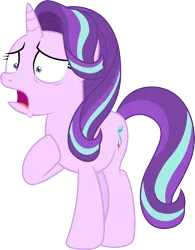 Size: 5275x6779 | Tagged: absurd resolution, adobe illustrator, artist:illumnious, betrayal, derpibooru import, heartbreak, no second prances, open mouth, ouch, raised hoof, safe, shocked, simple background, solo, starlight glimmer, transparent background, vector