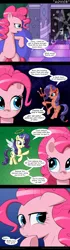 Size: 650x2329 | Tagged: suggestive, artist:deusexequus, derpibooru import, pinkie pie, rarity, earth pony, pony, the saddle row review, angel rarity, comic, devil rarity, female, halo, haylo, mare, shoulder angel, shoulder devil, this will end in fire