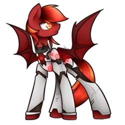 Size: 894x894 | Tagged: safe, artist:jadekettu, derpibooru import, oc, oc:blaze emberbreath, unofficial characters only, bat pony, pony, armor, genji armour, male, overwatch, stallion, stance, standing