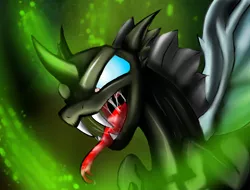 Size: 2048x1556 | Tagged: safe, artist:brainiac, derpibooru import, changeling, drool, open mouth, solo, tongue out