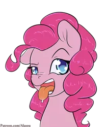 Size: 875x1050 | Tagged: safe, artist:alasou, deleted from derpibooru, derpibooru import, pinkie pie, pony, bust, looking at you, open mouth, portrait, silly, silly pony, simple background, solo, tongue out, transparent background