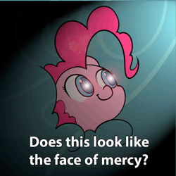 Size: 853x853 | Tagged: safe, artist:valcron, derpibooru import, edit, pinkie pie, earth pony, pony, animated, cloud, cropped, cute, diapinkes, doom, face of mercy, faic, glowing eyes, glowing eyes meme, lens flare, looking at you, meme, reaction image, vibrating, weapons-grade cute