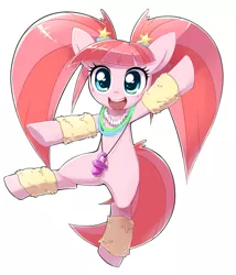 Size: 1035x1207 | Tagged: safe, artist:30clock, derpibooru import, pacific glow, earth pony, pony, the saddle row review, cute, dancing, female, glow rings, glowbetes, glowstick, happy, leg warmers, looking at you, mare, necklace, open mouth, pacifier, simple background, smiling, solo, white background