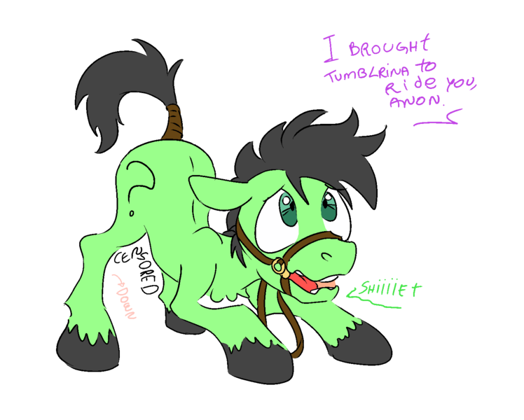 Size: 1514x1214 | Tagged: questionable, artist:traditionaldrawfaglvl1, derpibooru import, oc, oc:anon, oc:colt anon, unofficial characters only, pony, /mlp/, 4chan, anoncolt, bridle, censored, imminent spine failure, male, solo, stallion, tail wrap, tumblrina