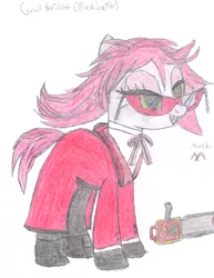 Size: 3060x3960 | Tagged: artist:aridne, black butler, chainsaw, derpibooru import, grell sutcliff, ponified, safe, solo, traditional art