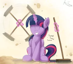 Size: 2600x2300 | Tagged: safe, artist:bugplayer, derpibooru import, twilight sparkle, twilight sparkle (alicorn), alicorn, pony, the saddle row review, both cutie marks, broom, bugplayer is trying to murder us, cute, eyes closed, female, folded wings, glowing horn, happy, horn, magic, magic aura, mare, signature, sitting, smiling, solo, sweeping, sweepsweepsweep, telekinesis, twiabetes, twilight sweeple, wings