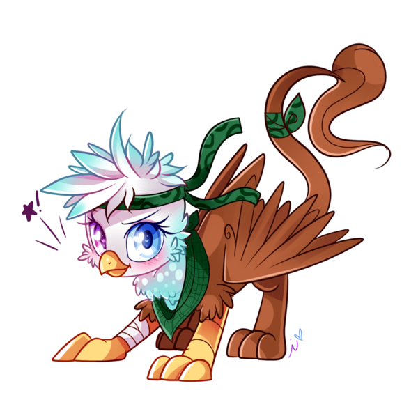 Size: 1000x1000 | Tagged: safe, artist:ipun, derpibooru import, oc, oc:charlene, unofficial characters only, gryphon, bandana, blushing, clothes, female, heart eyes, heterochromia, neckerchief, scarf, simple background, solo, transparent background, wingding eyes