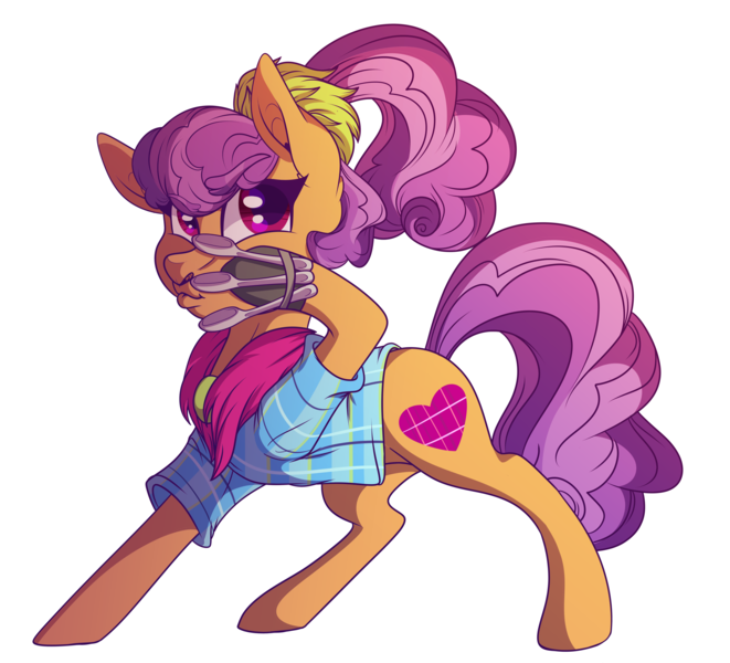 Size: 6610x6000 | Tagged: absurd resolution, artist:elskafox, clothes, cute, derpibooru import, plaidabetes, plaid stripes, safe, simple background, solo, spoon, spoon clothes, the saddle row review, transparent background