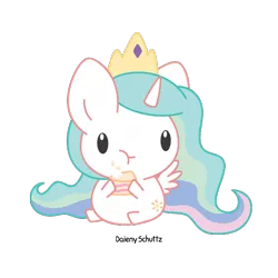 Size: 600x600 | Tagged: artist:daieny, cake, cakelestia, chibi, derpibooru import, food, princess celestia, safe, sitting, solo