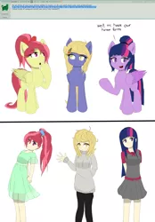 Size: 1024x1475 | Tagged: artist:nihithebrony, ask, derpibooru import, human, humanized, oc, oc:cherry, oc:myrtle, oc:summer, safe, tulpa, tumblr, unofficial characters only