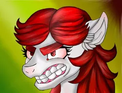 Size: 400x304 | Tagged: safe, artist:brainiac, derpibooru import, oc, oc:hunters moon, unofficial characters only, pegasus, pony, angry, female, growling, human teeth, solo, teeth