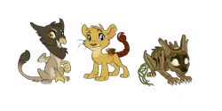 Size: 2000x1000 | Tagged: safe, artist:buyakid, derpibooru import, gryphon, manticore, timber wolf, chickub, cute, kitten, manticore kitten, puppy, simple background, transparent background, younger