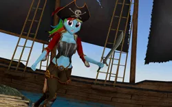 Size: 1280x800 | Tagged: suggestive, artist:asmodeusthesexlord, derpibooru import, rainbow dash, equestria girls, 3d, belly button, breasts, busty rainbow dash, cleavage, female, hat, midriff, pirate, pirate dash, pirate hat, pirate ship, solo, solo female, source filmmaker, sword, weapon