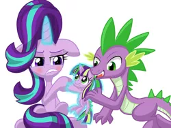 Size: 1600x1200 | Tagged: artist:lovehtf421, derpibooru import, dracony, female, hybrid, interspecies offspring, male, oc, oc:burning star, offspring, parent:spike, parents:sparlight, parent:starlight glimmer, safe, shipping, sparlight, spike, starlight glimmer, straight