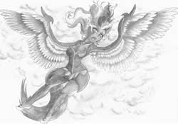 Size: 2338x1632 | Tagged: source needed, safe, artist:cross_ornstein, derpibooru import, sci-twi, twilight sparkle, harpy, equestria girls, armpits, badass, battle tendency, crossover, grayscale, jojo's bizarre adventure, kars, midnight sparkle, monochrome, solo, traditional art, ultimate life form, wing arms