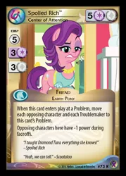 Size: 358x500 | Tagged: ccg, crusaders of the lost mark, derpibooru import, enterplay, marks in time, merchandise, quote, safe, scootaloo, spoiled rich