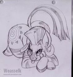 Size: 753x800 | Tagged: suggestive, artist:weasselk, derpibooru import, zecora, zebra, :p, ass, ass up, bedroom eyes, both cutie marks, female, looking at you, mare, monochrome, pencil drawing, plot, plump, smiling, solo, stupid sexy zecora, the ass was fat, tongue out, traditional art, wide hips, zecorass