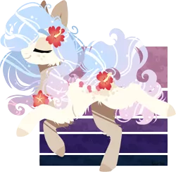 Size: 1018x994 | Tagged: artist:tenebristayga, derpibooru import, eyes closed, flower, flower in hair, oc, oc:kala, original species, pond pony, safe, simple background, transparent background, unofficial characters only