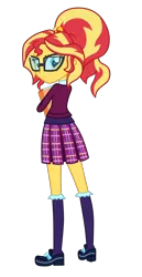 Size: 1800x3500 | Tagged: safe, artist:mixiepie, derpibooru import, sunset shimmer, equestria girls, friendship games, alternate universe, book, clothes, crystal prep academy, crystal prep academy uniform, crystal prep shadowbolts, glasses, human sunset, pleated skirt, school uniform, simple background, skirt, solo, transparent background