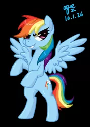 Size: 2480x3507 | Tagged: artist:ogre, black background, derpibooru import, pixiv, rainbow dash, rearing, safe, simple background, solo