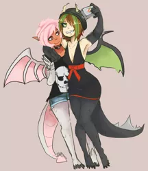 Size: 959x1112 | Tagged: armpits, artist:bahrambupkis, clothes, collar, derpibooru import, dragon, oc, oc:blare, oc:simmer, parent:baff, parent:fizzle, safe, satyr, unofficial characters only