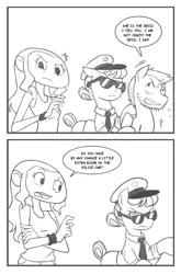 Size: 536x810 | Tagged: artist:nauth, ask, comic, copper top, derpibooru import, human, monochrome, oc, oc:alissa, oc:classicm, police, safe, tumblr