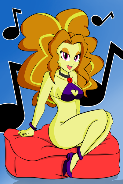 Size: 1878x2793 | Tagged: questionable, artist:piccolocwel, derpibooru import, adagio dazzle, equestria girls, rainbow rocks, adagio dat-azzle, bedroom eyes, belly button, bottomless, breasts, busty adagio dazzle, clothes, female, high heels, music notes, solo, solo female, thunder thighs