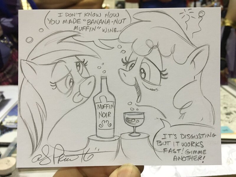 Size: 1024x768 | Tagged: safe, artist:andypriceart, derpibooru import, berry punch, berryshine, derpy hooves, pegasus, pony, andy you magnificent bastard, drunk, drunkerpy, female, mare, traditional art