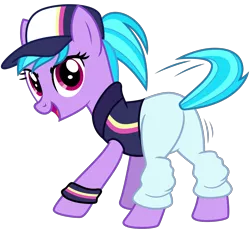 Size: 3000x2800 | Tagged: safe, artist:cheezedoodle96, derpibooru import, azure velour, pony, the saddle row review, .svg available, baseball cap, clothes, dancing, female, hat, inkscape, looking at you, mare, motion lines, pants, simple background, solo, svg, tail twirl, transparent background, vector, vest