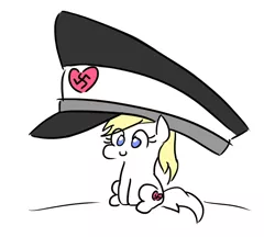 Size: 692x598 | Tagged: safe, artist:jargon scott, derpibooru import, oc, oc:aryanne, unofficial characters only, pony, c:, chibi, cute, giant hat, hat, impossibly large hat, nazi, ocbetes, simple background, sitting, smiling, solo, swastika, tiny ponies, white background