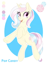 Size: 950x1243 | Tagged: safe, artist:peridotkitty, derpibooru import, oc, oc:pop candy, unofficial characters only, pony, unicorn, looking at you, reference sheet, solo