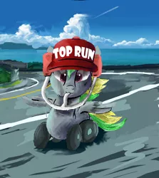 Size: 3571x4000 | Tagged: artist:owlvortex, baseball cap, derpibooru import, drinking hat, hat, oc, oc:wheely bopper, original species, safe, solo, top gun, unofficial characters only, wheelpone