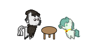 Size: 420x208 | Tagged: safe, artist:pixelanon, derpibooru import, edit, oc, oc:adetokunbo, oc:emerald jewel, unofficial characters only, earth pony, pony, zebra, colt quest, 8-bit, adult, age difference, amulet, child, clothes, colt, cute, date, dating, gay, happy, interspecies, male, pirate, sailor, shipping, smiling, stallion, sweater, table, toboggan
