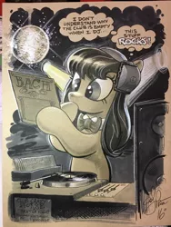 Size: 768x1024 | Tagged: safe, artist:andypriceart, derpibooru import, octavia melody, earth pony, pony, background pony, blues brothers, bowtie, cute, disco ball, female, johann sebastian bach, mare, solo, turntable, wolfgang amadeus mozart