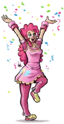 Size: 514x1000 | Tagged: safe, artist:theartrix, derpibooru import, pinkie pie, human, bracelet, confetti, humanized, lipstick, simple background, solo, transparent background