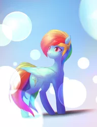 Size: 2406x3149 | Tagged: dead source, safe, artist:exeini, artist:mirroredsea, artist:share dast, derpibooru import, rainbow dash, pegasus, pony, alternate hairstyle, collaboration, female, folded wings, mare, solo, standing