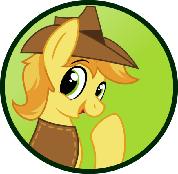 Size: 904x884 | Tagged: safe, artist:koonzypony, derpibooru import, braeburn, pony, button, male, pin, solo, stallion