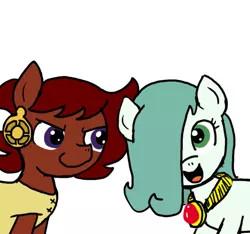 Size: 640x600 | Tagged: safe, artist:ficficponyfic, color edit, derpibooru import, edit, oc, oc:emerald jewel, oc:ruby rouge, unofficial characters only, earth pony, pony, colt quest, amulet, child, clothes, color, colored, colt, cute, cyoa, ear piercing, earring, female, femboy, filly, foal, hair over one eye, male, mischievous, piercing, planning, plotting, reverse trap, smirk, tomboy, trap