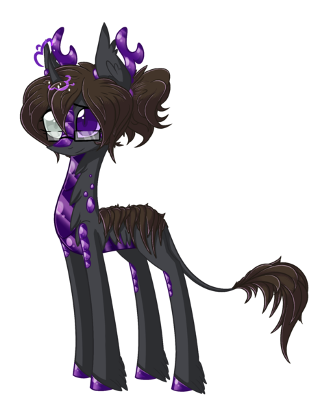 Size: 1630x2024 | Tagged: safe, artist:australian-senior, derpibooru import, ponified, hybrid, kirin, unicorn, kirindos, alternate universe, antlers, colored hooves, colored sclera, image, magic, morality core, png, portal (valve), purple eyes, scales, simple background, solo, transparent background