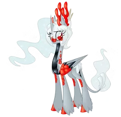 Size: 1399x1353 | Tagged: safe, artist:australian-senior, derpibooru import, ponified, alicorn, kirin, kirindos, alternate universe, antlers, colored hooves, colored sclera, image, oracle turret, png, portal (valve), portal 2, red eyes, scales, simple background, solo, transparent background, turret, unshorn fetlocks