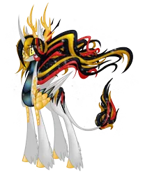 Size: 1230x1480 | Tagged: safe, artist:australian-senior, derpibooru import, oc, oc:niomedes invictus, ponified, unofficial characters only, alicorn, pony, kirindos, alternate universe, antlers, colored hooves, crying, glados, image, leonine tail, png, portal (valve), scales, slit pupils, solo, unshorn fetlocks, yellow eyes