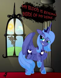 Size: 1936x2441 | Tagged: angry, artist:xscaralienx, bullet for my valentine, derpibooru import, ow the edge, princess luna, s1 luna, safe, song reference, sun, young, younger, your betrayal