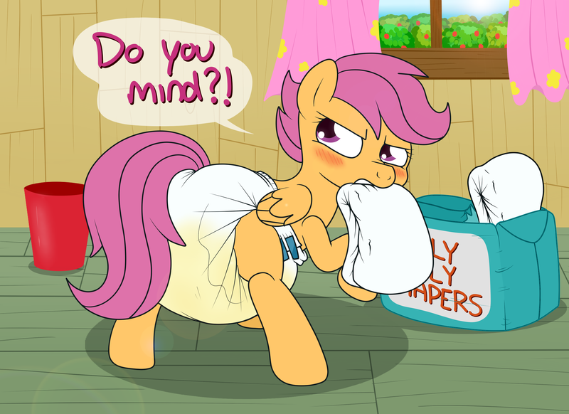 Size: 2200x1600 | Tagged: artist:fillyscoots42, ask crinkleloo, crinkleloo, cute, cutealoo, derpibooru import, diaper, diaper fetish, fetish, incontinent, poofy diaper, questionable, scootaloo, silly filly diaper, solo, tumblr, urine, wet diaper