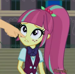 Size: 545x537 | Tagged: safe, derpibooru import, edit, screencap, sour sweet, equestria girls, friendship games, boop, boop edit, discovery family logo, finger, hand