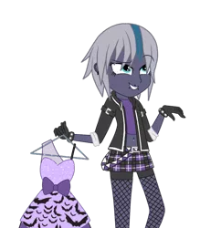 Size: 555x634 | Tagged: safe, artist:crownedz, derpibooru import, oc, oc:elizabat stormfeather, unofficial characters only, equestria girls, belly button, bellyring, clothes, clothes hanger, dress, ear piercing, earring, equestria girls-ified, fishnets, gloves, jacket, lip piercing, midriff, miniskirt, piercing, plaid, skirt, socks, solo, stockings, thigh highs, zettai ryouiki