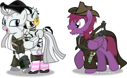 Size: 3313x2032 | Tagged: safe, artist:vector-brony, derpibooru import, oc, oc:crystal eclair, oc:tooty fruity, oc:xian, unofficial characters only, hybrid, pegasus, pony, zebra, fallout equestria, fallout equestria: influx, fanfic, battle saddle, blank flank, clothes, coat, cowboy hat, dashite, energy weapon, fanfic art, female, foal, group, gun, hat, hooves, layered armour, magical energy weapon, male, mare, open mouth, parent:crystal eclair, parent:tooty fruity, parents:tootyeclair, pipbuck, plasma rifle, simple background, smiling, stallion, terminator, tootyeclair, transparent background, vector, weapon, wings