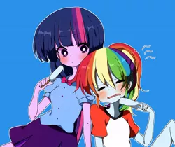 Size: 600x505 | Tagged: safe, artist:lotte, derpibooru import, rainbow dash, twilight sparkle, twilight sparkle (alicorn), equestria girls, alternate hairstyle, blushing, food, ice cream, popsicle, sea salt ice cream, sweat