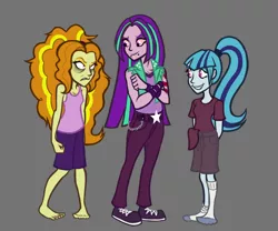 Size: 1200x1000 | Tagged: safe, artist:madness-with-reason, derpibooru import, adagio dazzle, aria blaze, sonata dusk, equestria girls, angry, aria-blazin-it, barefoot, clothes, feet, glare, grin, gritted teeth, loose hair, smiling, tanktop, the dazzlings