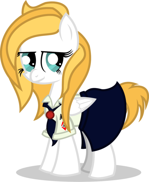 Size: 1114x1361 | Tagged: safe, derpibooru import, oc, oc:luftkrieg, unofficial characters only, pegasus, pony, /pone/, 8chan, aryan, aryan pony, blonde, clothes, cute, female, filly, germany, hitler youth, magical lesbian spawn, nazi, nazipone, necktie, offspring, parent:oc:aryanne, parent:oc:kyrie, parents:oc x oc, shirt, skirt, smiling, solo, swastika, uniform