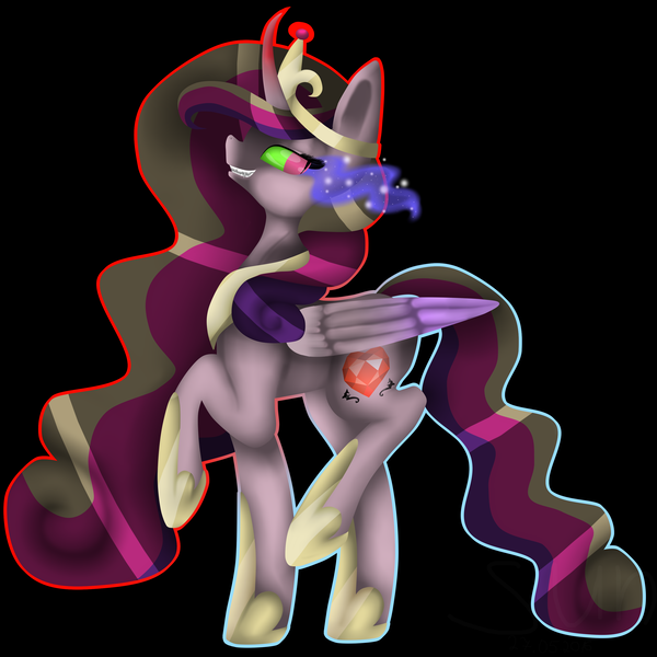 Size: 3000x3000 | Tagged: artist:princessara0, black background, curved horn, dark magic, derpibooru import, magic, nightmare cadance, nightmarified, princess cadance, safe, simple background, solo, sombra eyes